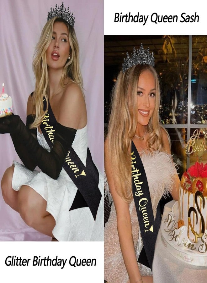 CURASA Black Goth Birthday Crown Adult Woman & Glitter Black Gothic Birthday Queen Sash Princess Tiara for Party Decorations Celebrations - Image 2